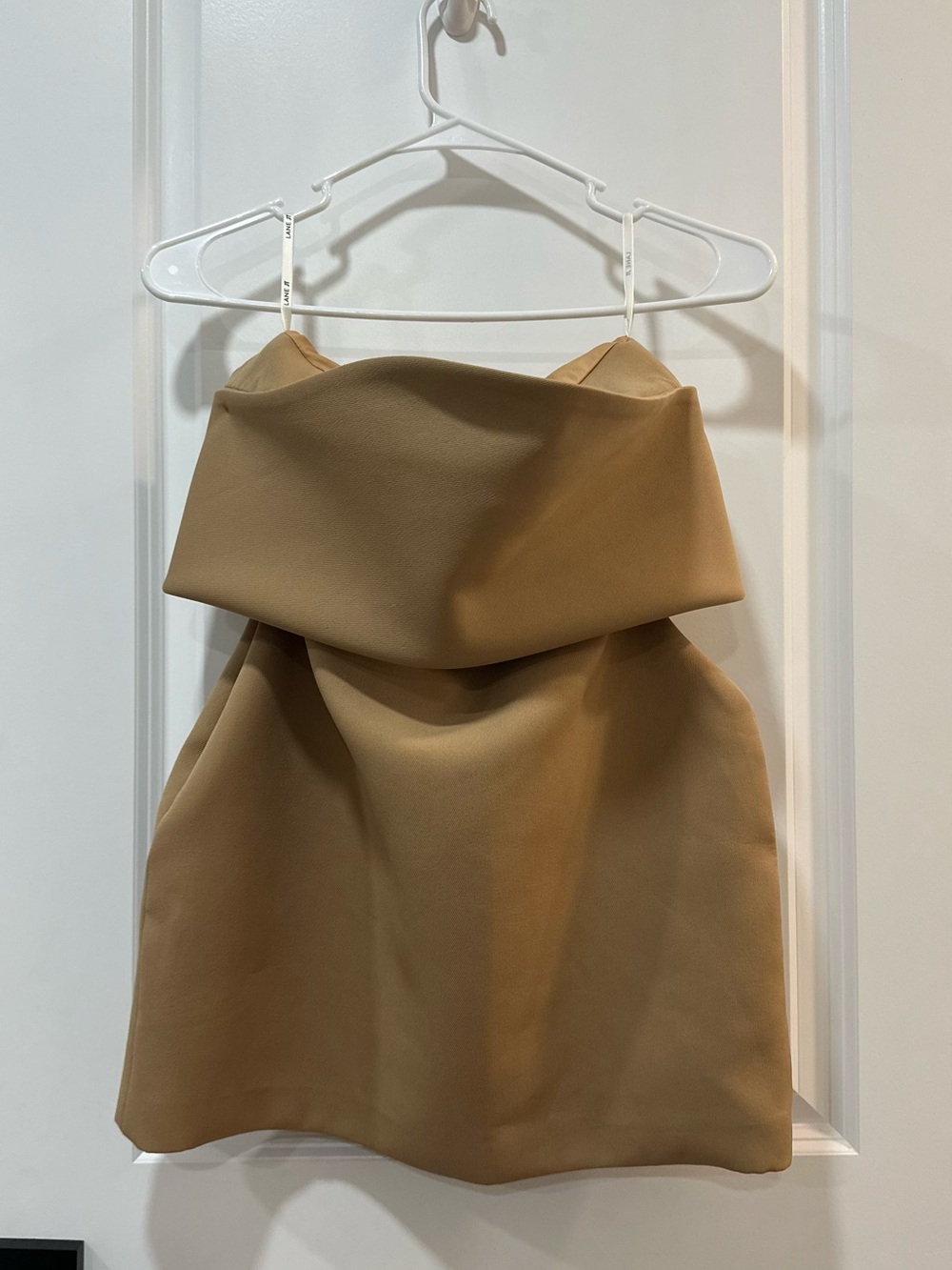 Strapless Fold-Over Tan Mini dress